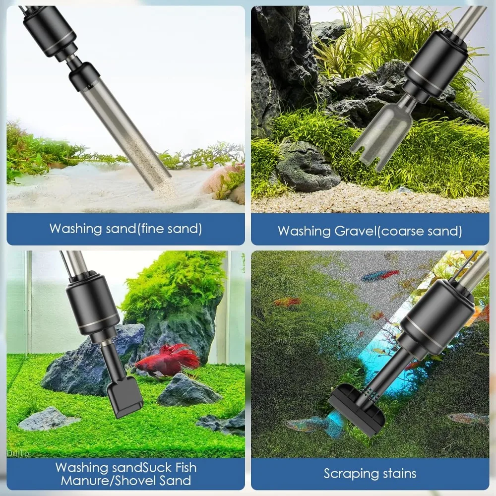 Bedee-aspiradora multifuncional 6 en 1 para pecera, aspirador de grava para cambiador de agua, limpiador de algas para lavado de arena, ducha de agua y Wat, 18W