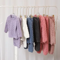 2Pcs/set children's coral velvet homewear thickened padded warm pajamas men and women multicolor long-sleeved long pants pajamas