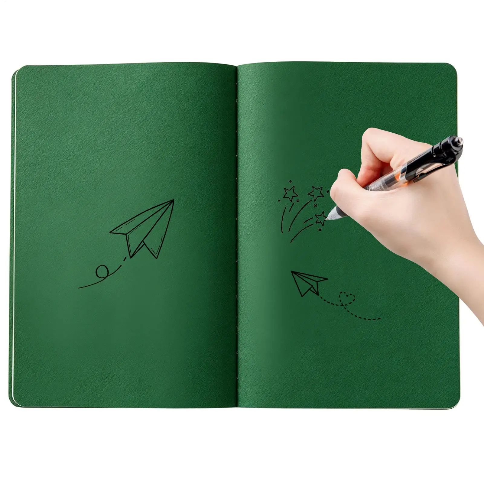 Blank Notebook A5 Green Inner Paper Journal with White Gel Pen 198 Pages Blank Notebook No Lines for College School Work Office