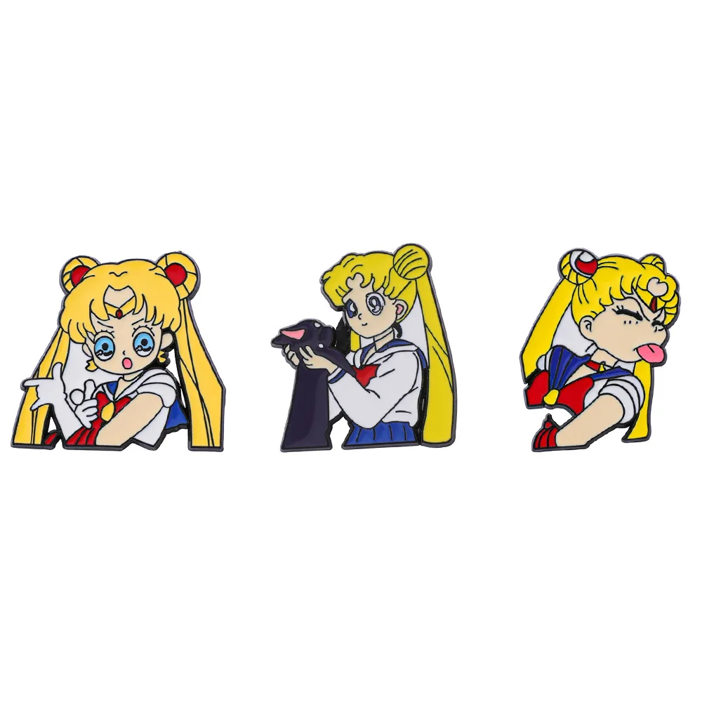 Persönliche Lustige Anime Sailor Moon Brosche Exquisite Niedliche Charakter-Emaille-Anstecknadeln Abzeichen Kleidung Schmuck Accessoires Geschenk