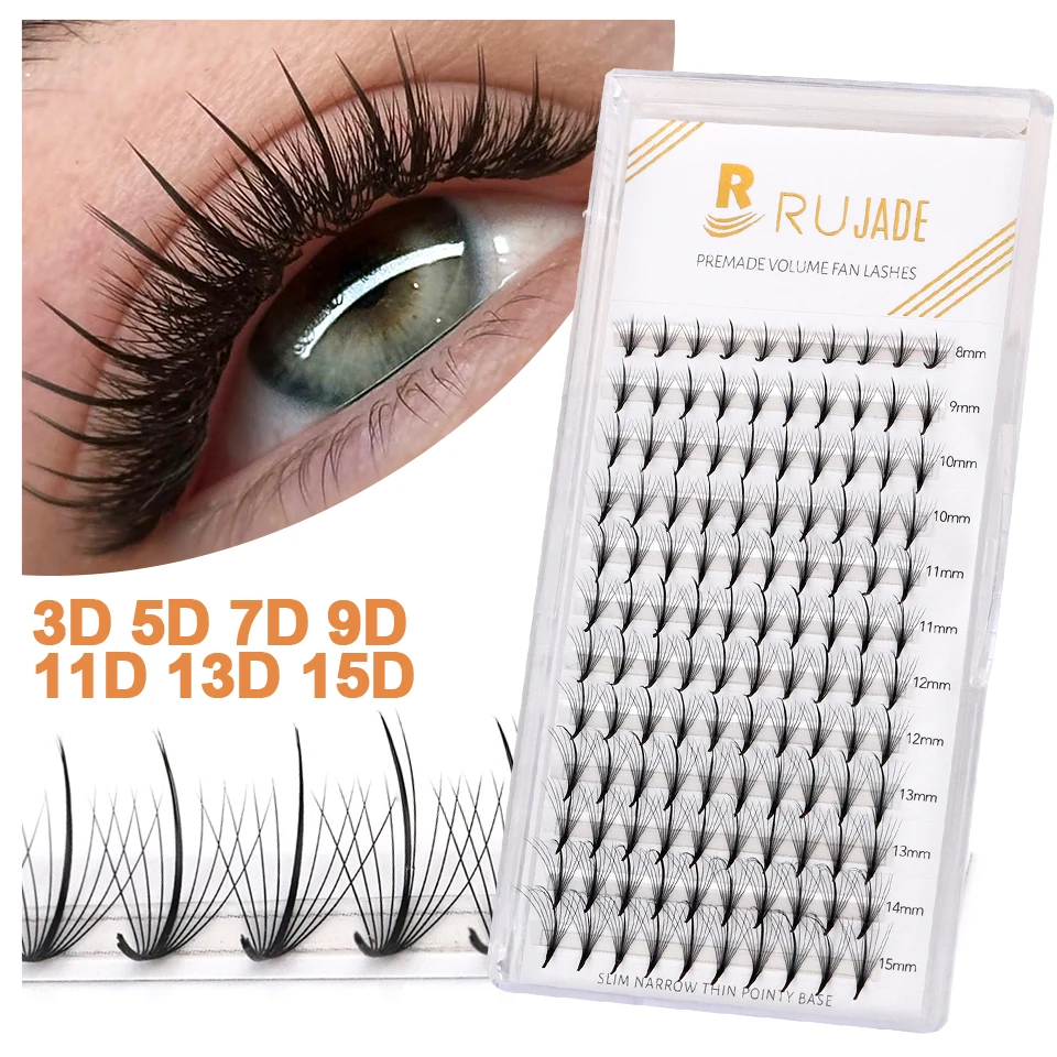 

Rujade Premade Wispy Fan 3D 5D 7D 9D 11D Lashes Sharp Pointy Stem Faux Mink Wispy Spike Russian Volume Fans Eyelashes Extensions