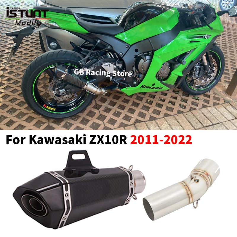 Motorcycle Exhaust Escape Moto System Modified Carbon Fiber Muffler Mid Pipe Slip On For Kawasaki Ninja ZX10R ZX 10R 2011- 2022