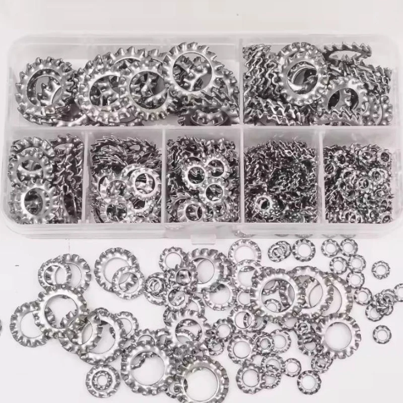 250pc Assorted External & Internal Toothed Serrated Lock Washer M3-M16 Stainless Steel 304 A2-70 Set Anti Vibration for Hardware