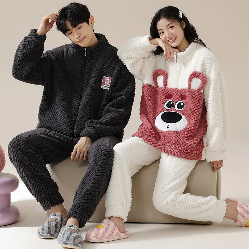 Disney couple pajamas winter two-piece set strawberry bear loungewear Disney loungewear cartoon strawberry bear couple pajamas