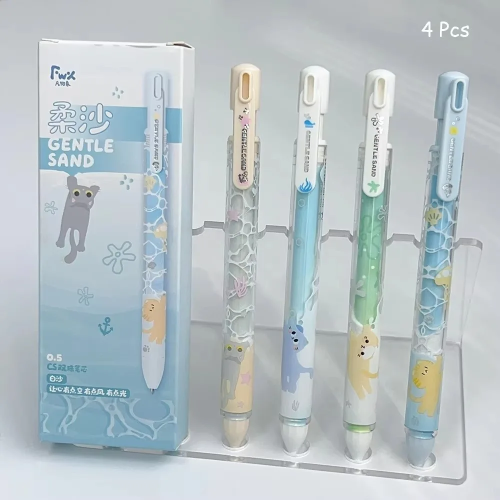 4Pcs/Box 0.5mm Fun Ocean Cat Gel Pens Writing Marker School Office Essential Rippled Quicksand Pen Stationery Quick-Dry Pen