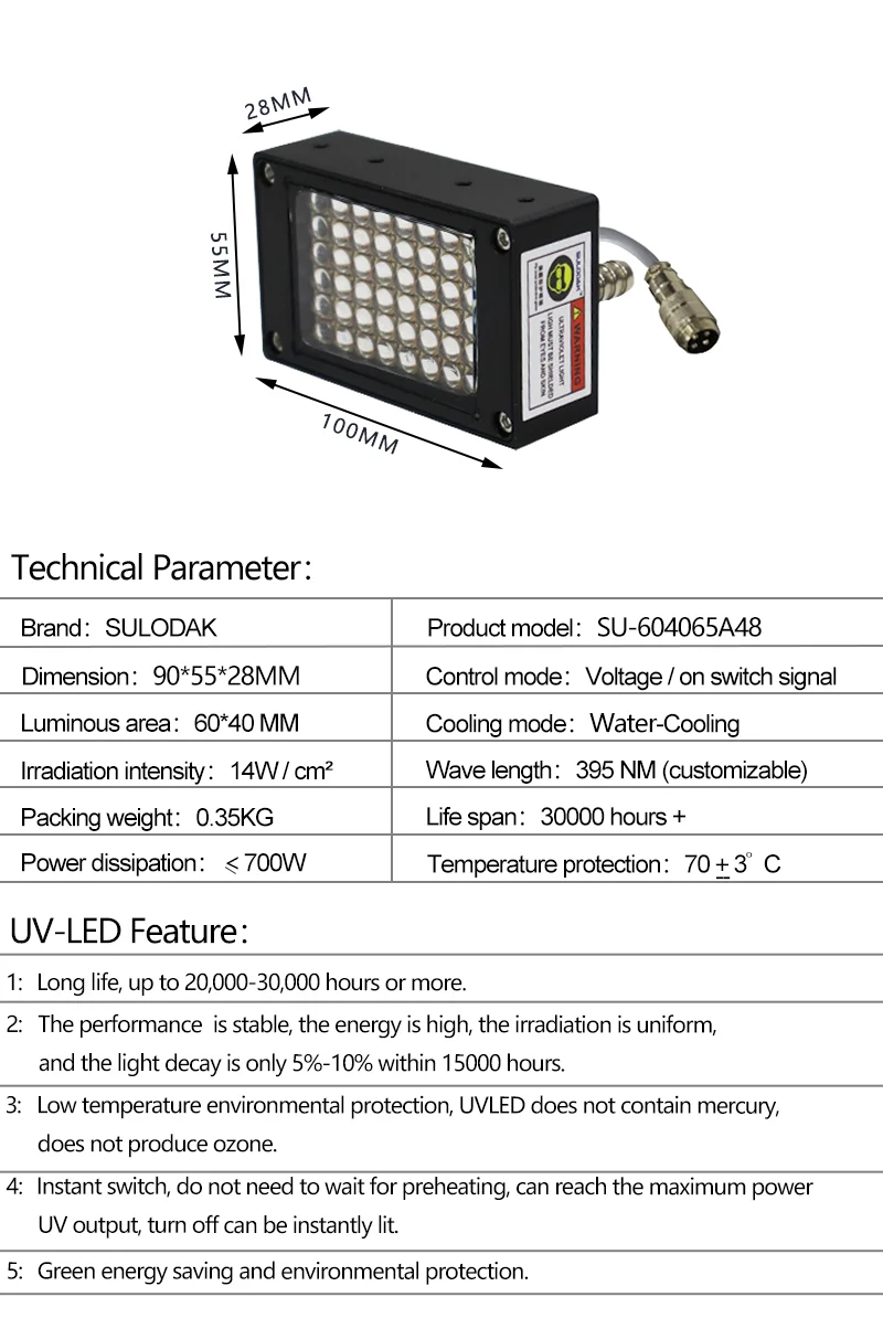 700W High-power Inkjet Coding Special Water-cooled UV Lamp UVLED Ink Curing Lamp Set 1pcs UV LED with Chiller