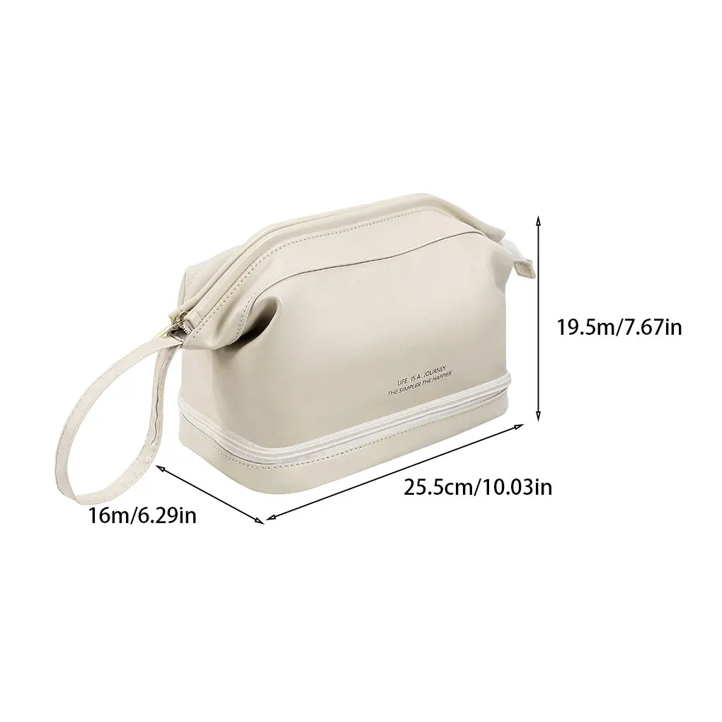 Waterproof And Dustproof Makeup Bag With Easy Locate Zipper Bottom Space PU Cosmetic Bag Portable Milky Yellow