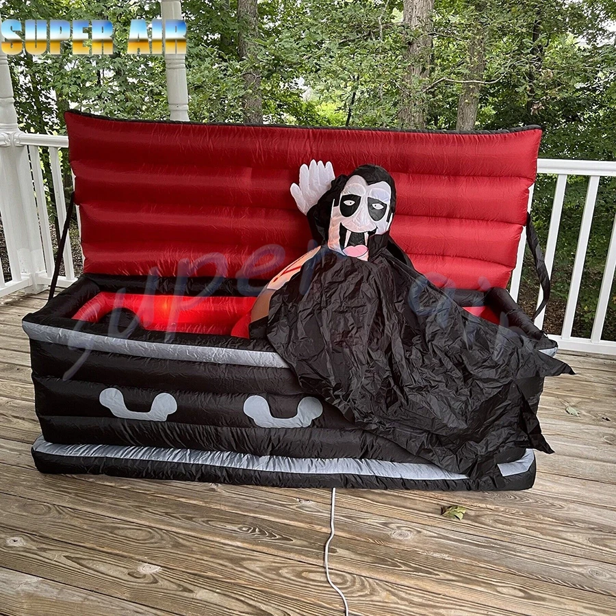 Outdoor Halloween decoration inflatable Vampire Emerging from giant coffin with blower for backyard