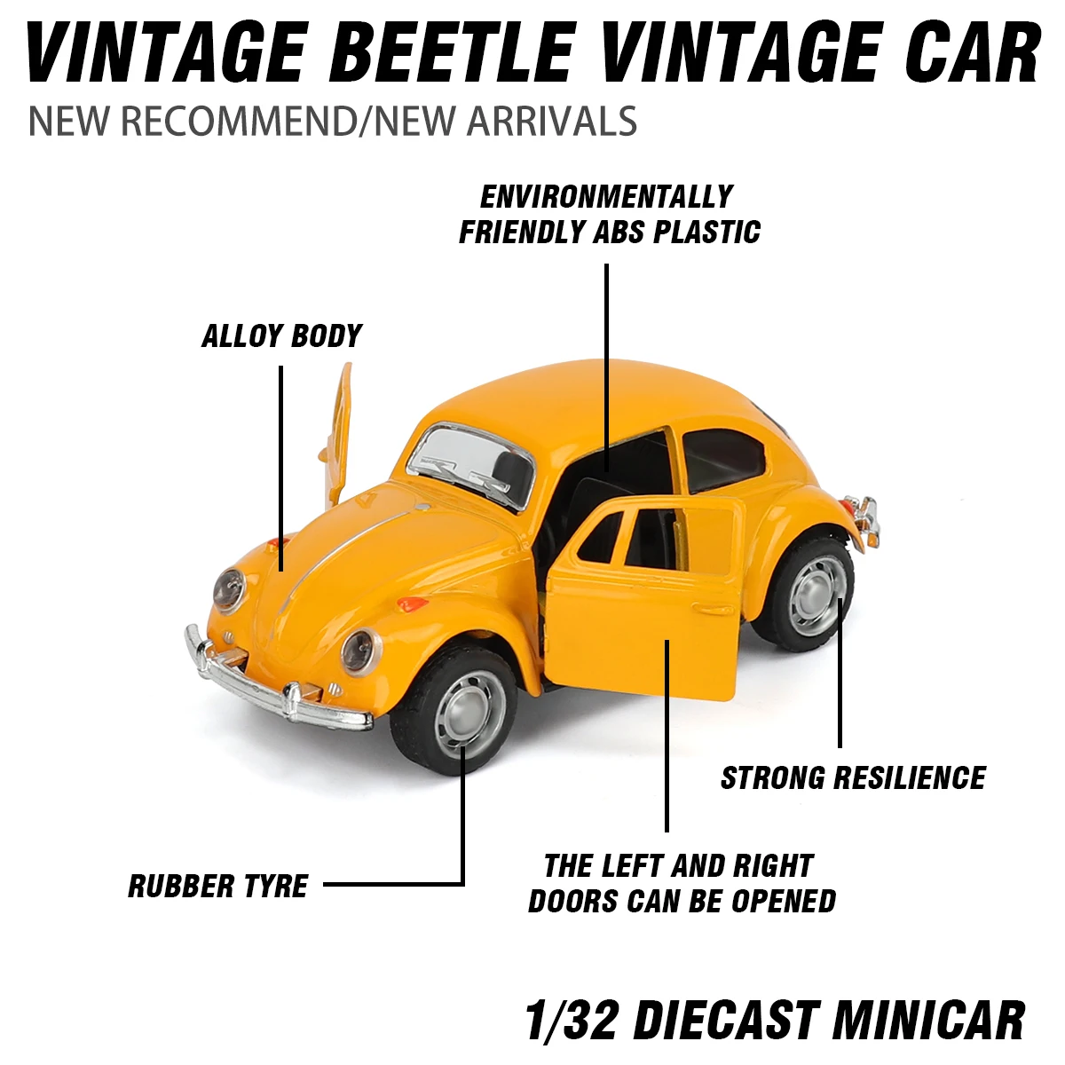 

1:32 украшение автомобиля, аксессуары для переноски автомобиля для мальчика, подарок, модель автомобиля из сплава, жук, винтажная сила открытия двери, детская игрушка