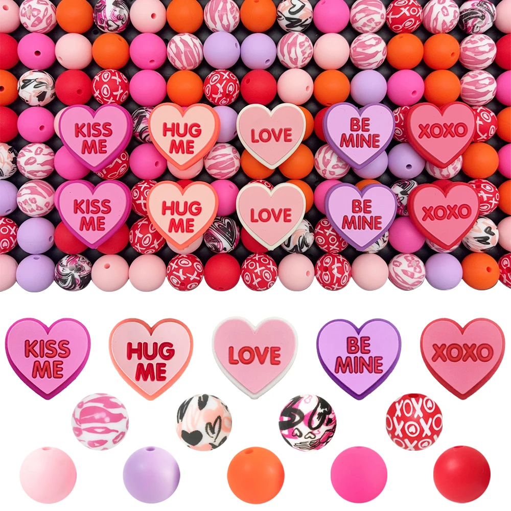 25/63PCS Valentine's Day Love Silicone Bead Set, Perfect for DIY Handmade Crafts Such as Keychains, Necklaces, Bracelets, Etc
