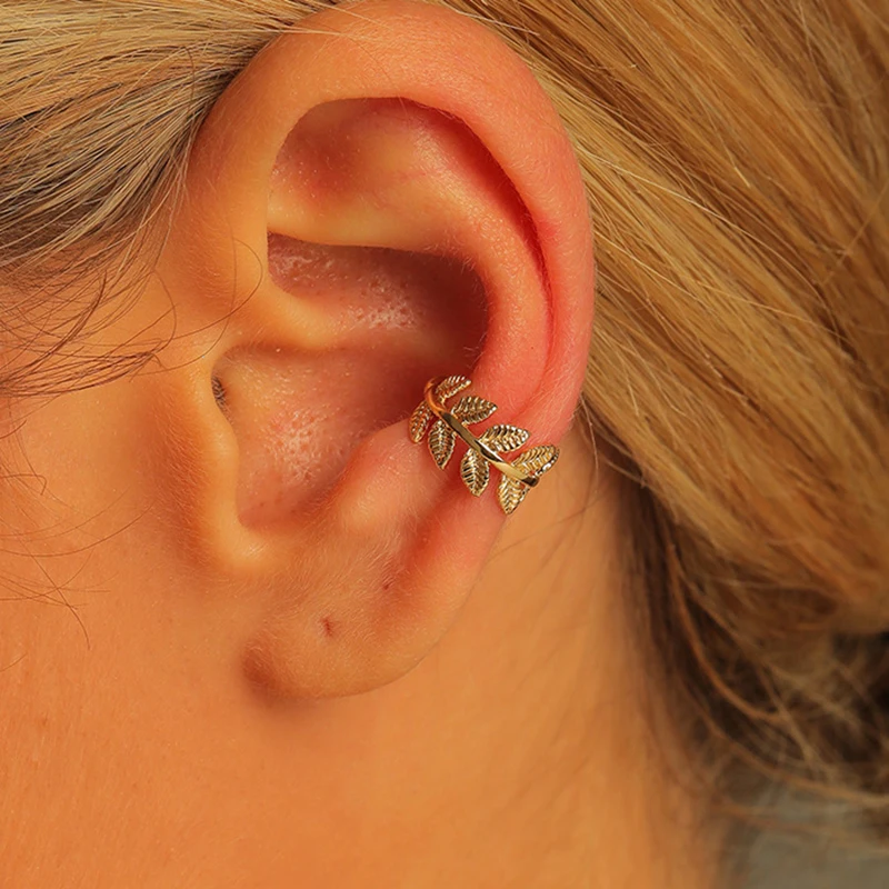 

Yuedane серьги-клипсы золотого цвета с металлическими листьями для женщин и мужчин, манжеты для ушей без пирсинга, клипсы для ушей, серьги с имитацией хряща, ювелирные изделия в стиле панк