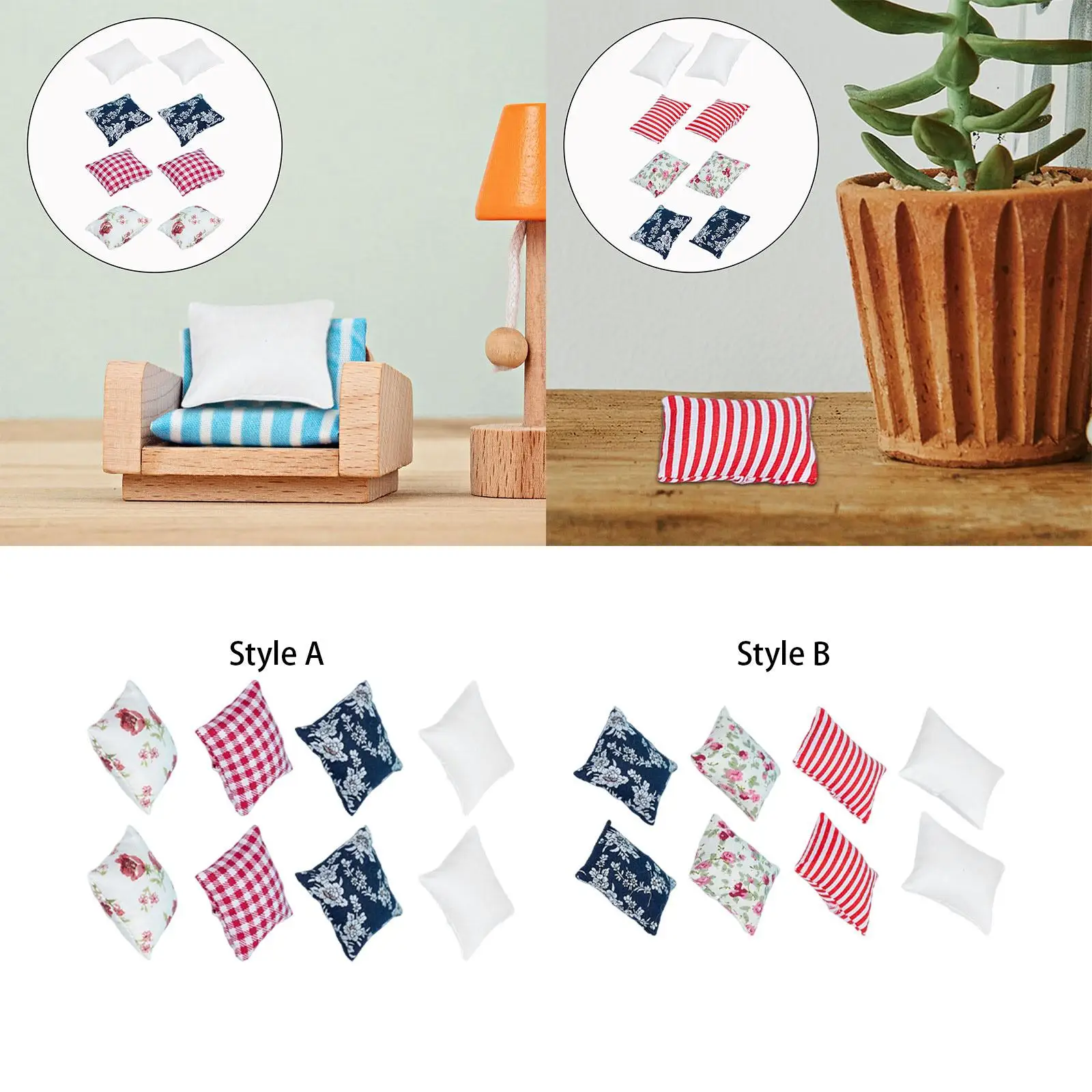 8 pezzi 1:12 cuscino per casa delle bambole, micro paesaggio divano letto accessori modello giocattolo,