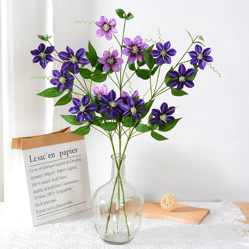 Simulation Clematis Fake Flower Roses Easy To Care And Feel Realistic For Wedding And Home Decorations Valentine's Gift