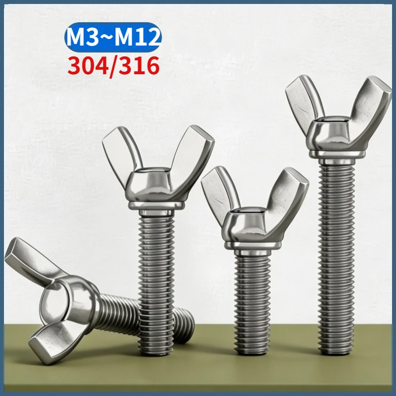 M3 M4 M5 M6 M8 M10 M12 304 / 316 Stainless Steel Hand-Tighten Toolless Adjustable Butterfly Wing Head Thumb Screw