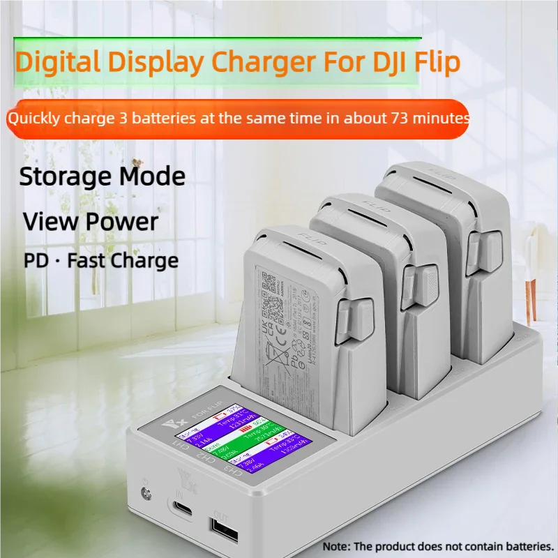 For DJI Flip Drone Battery Three-way Digital Display Screen Fast Charging Hub Intelligent Charger Butler Power Bank Accessories