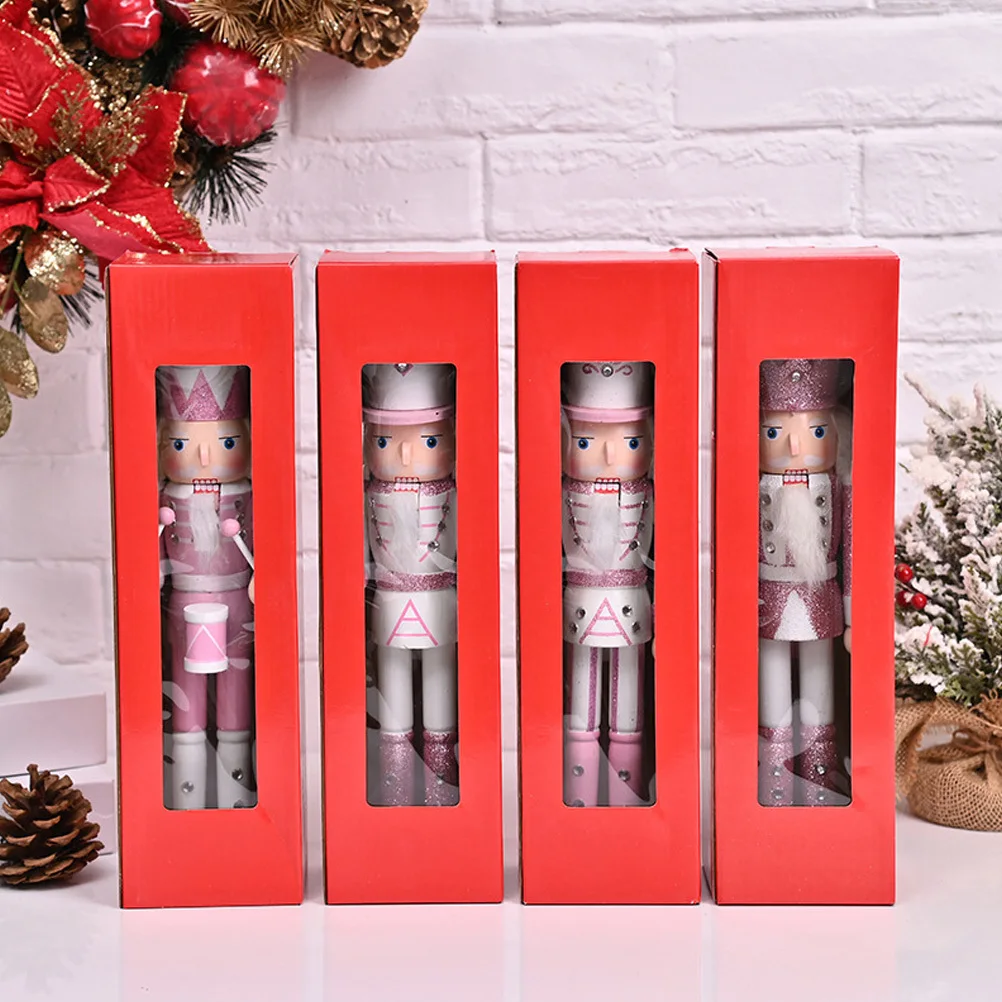 

4Pcs Christmas Nutcracker Decor Wooden Soldier Ornament Home Car Office Gift Wooden Nutcracker Soldier Wood Nutcrackers Decor