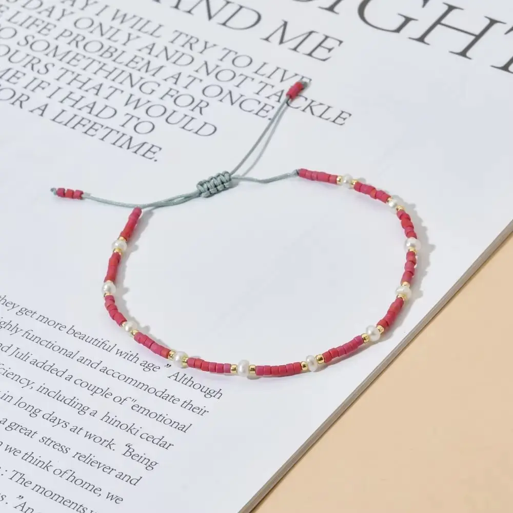 Bohemian Style Rice Bead Bracelet Thin Design Adjustable Length Friendship Bracelet Handmade Colorful Hand-woven Bracelet