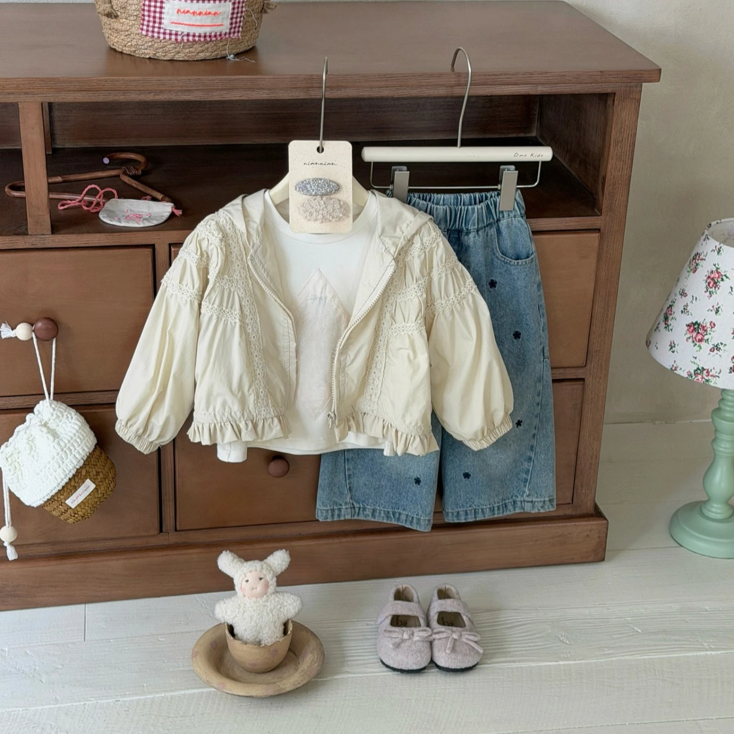 Girls Trendy Casual Hooded Jacket 2026 Autumn New Baby Girl Light Milk Yellow Shirred Ruffled Outerwear