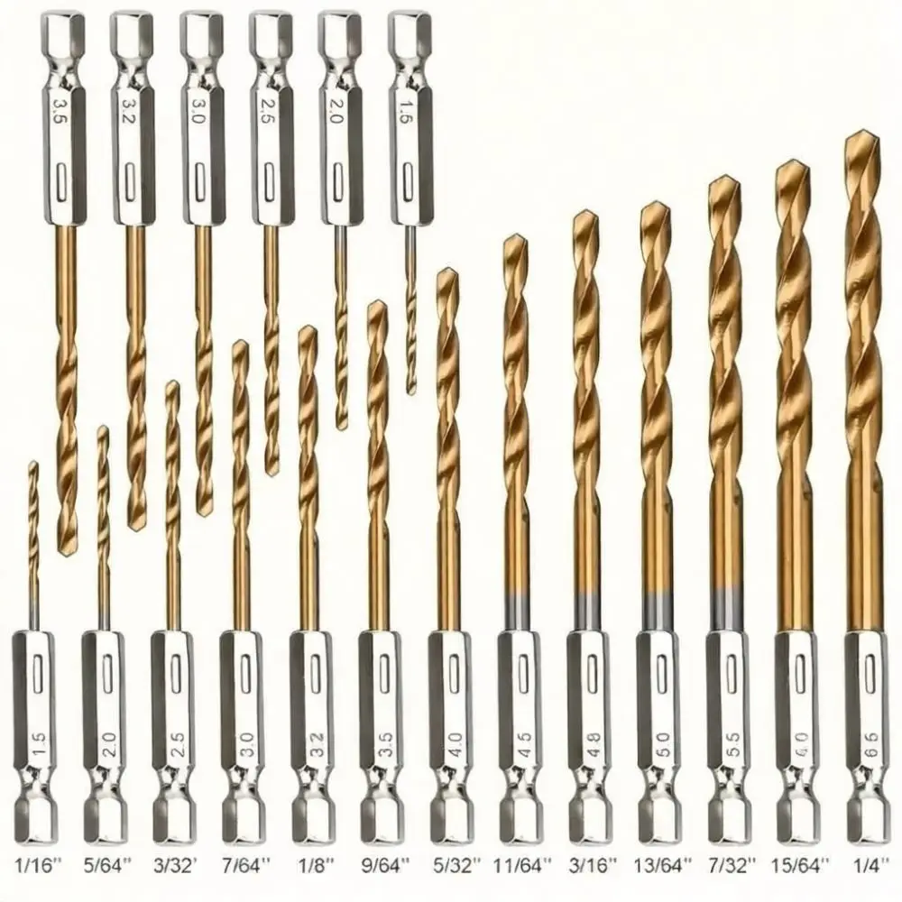 Professional Titanium Coated Drill Bits Hex Shank Metal Wood Plastic Cutting Tool Accessory Set Electric Drill Power Hardware