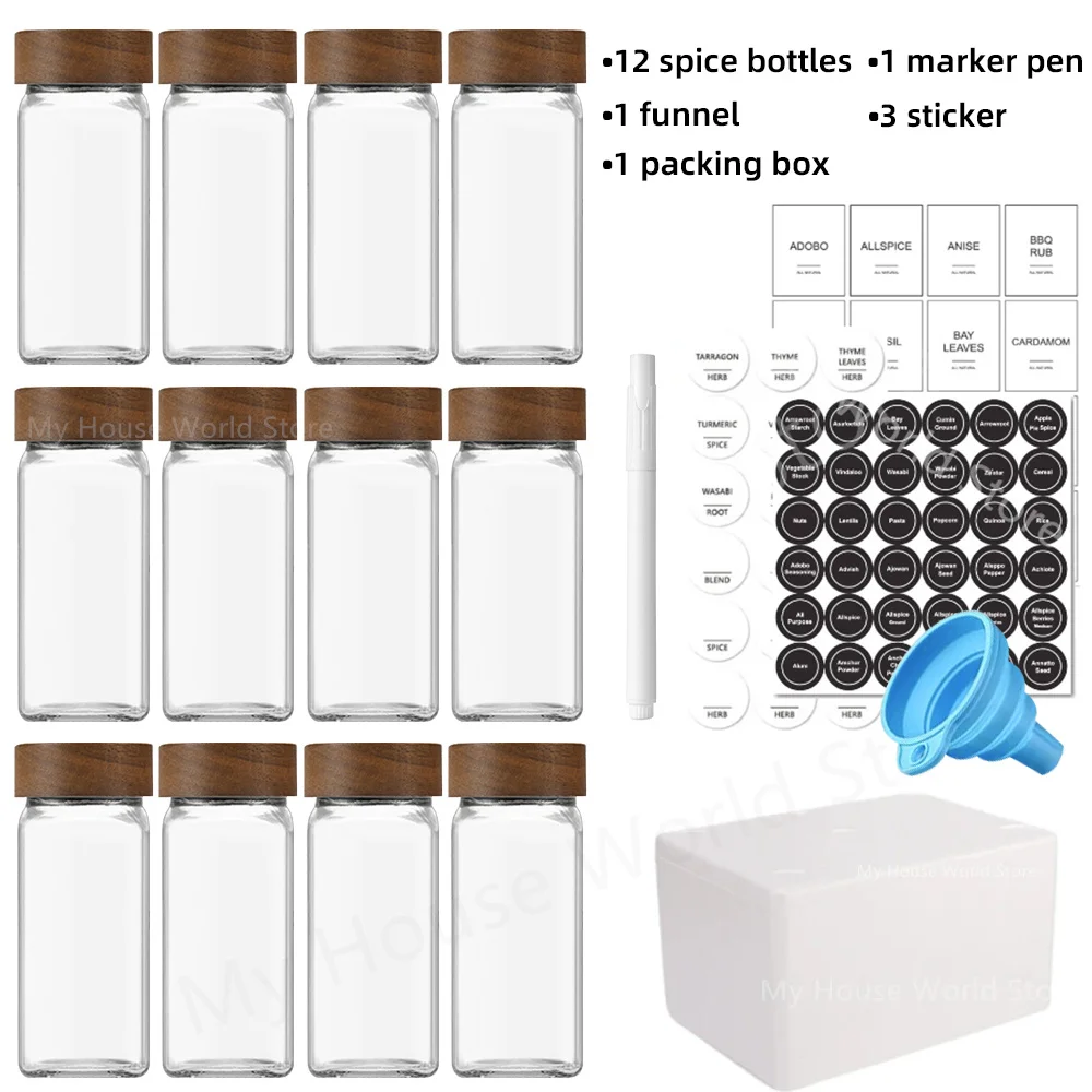 13 Stuks Glazen Kruidenpotjes Met Bamboe Deksels 4 Oz Glazen Potten Kruidenpotje Set Kruiden Potten Organizer Opslag flessen Voor Kruidenrek
