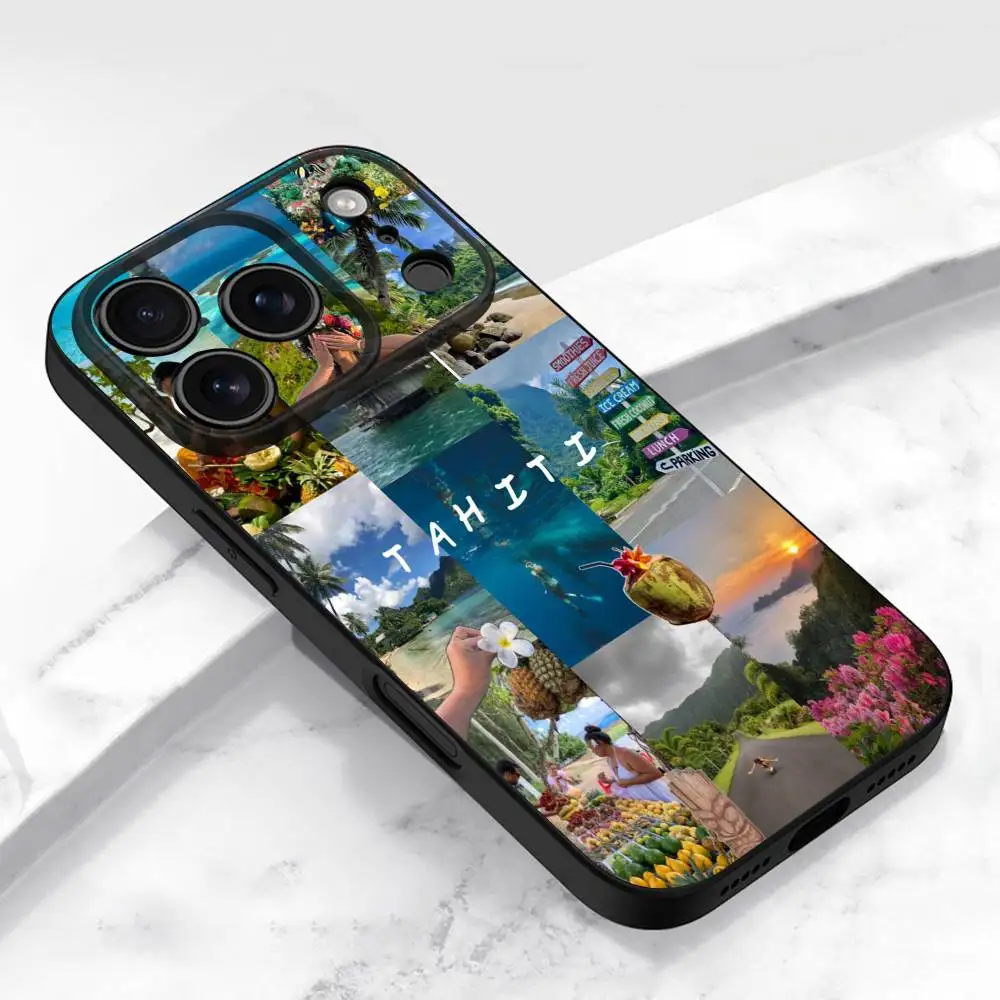 Tahiti – coque de téléphone de plage polynésie, pour iPhone 17,16,15,14,13,12,11,Pro,Max,Plus,E,Air,Mini, housse de protection noire