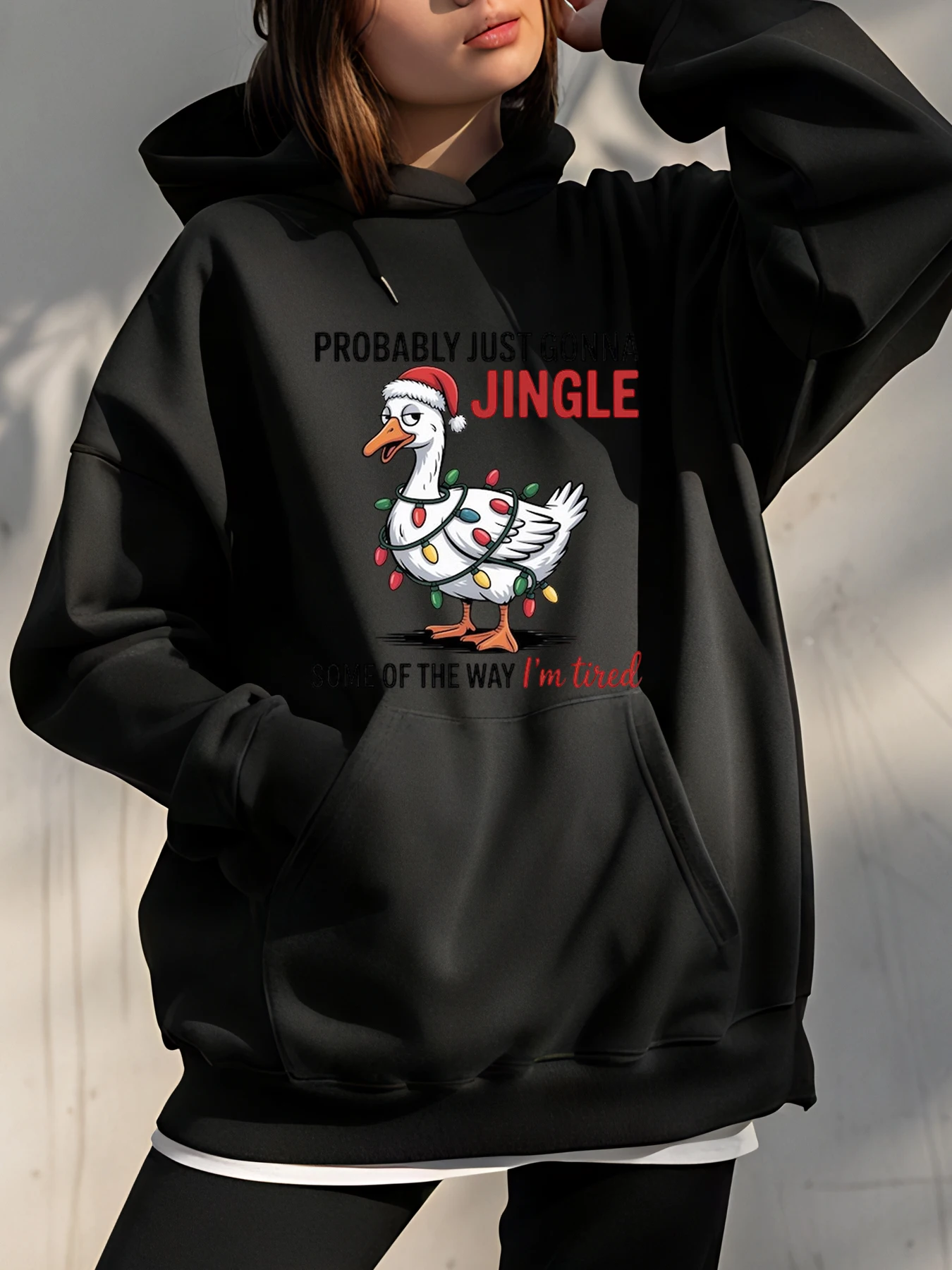 

Толстовка с рождественской уткой и подсветкой и шляпой. Праздничная толстовка с рисунком для женщин. Повседневная зимняя одежда.