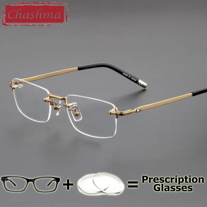

Men Pure Titanium Eyeglasses Chashma Gafas Top Quality Rimless Ready Prescription Glasses Frame Lightweight Spectacles Eyewear