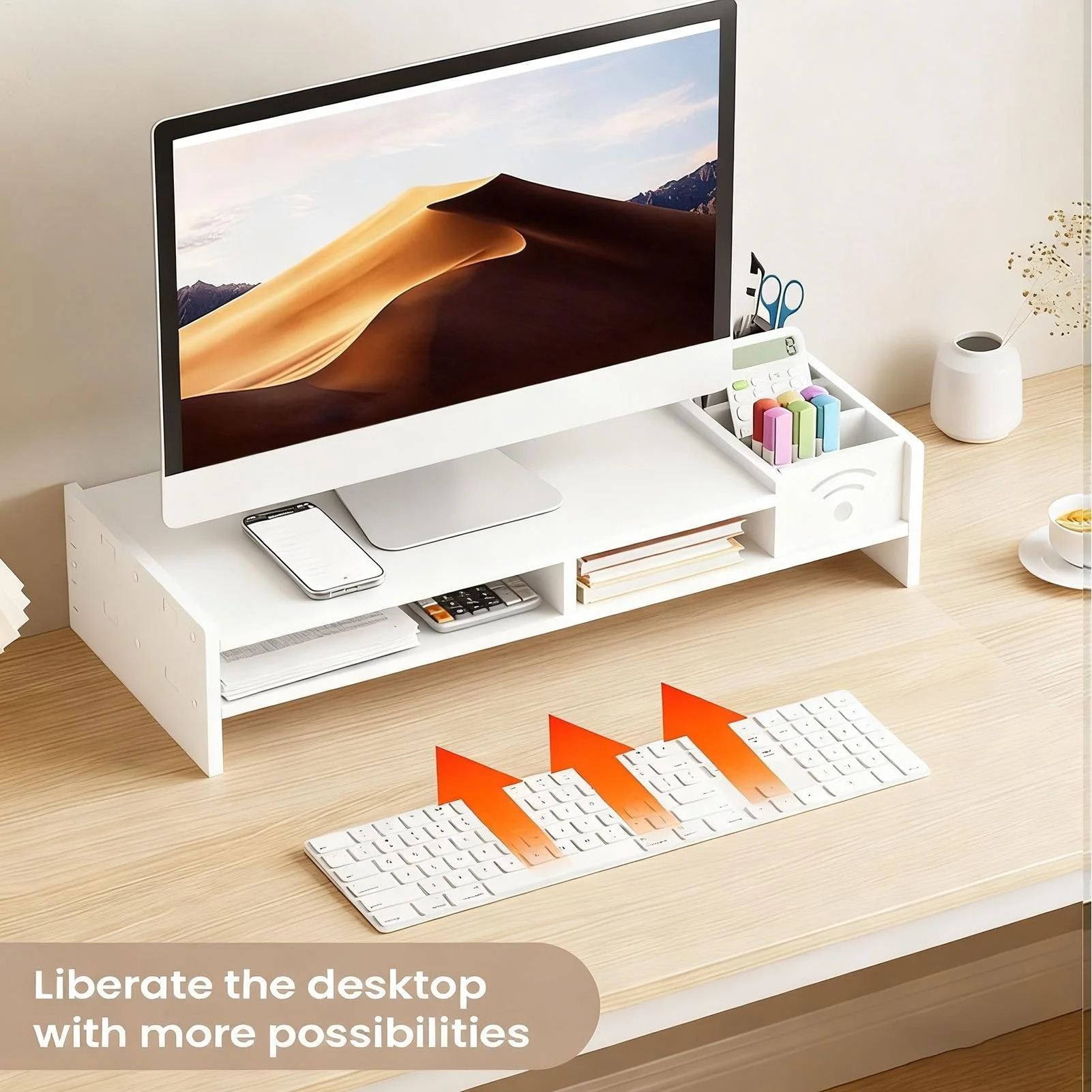 Computer Monitor Stand For Desk 2-Tier Desk Shelf 4.3 Inch Height Monitor Riser With Storage Organizer For Home Laptop PC TV