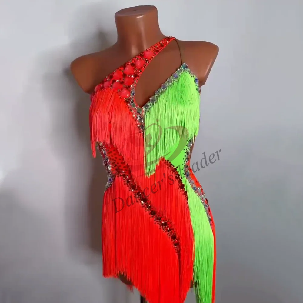 ラテンダンス競技女性の子供のハイエンドカスタム 2 色タッセルステッチルンバタンゴパフォーマンスブラックプールドレス