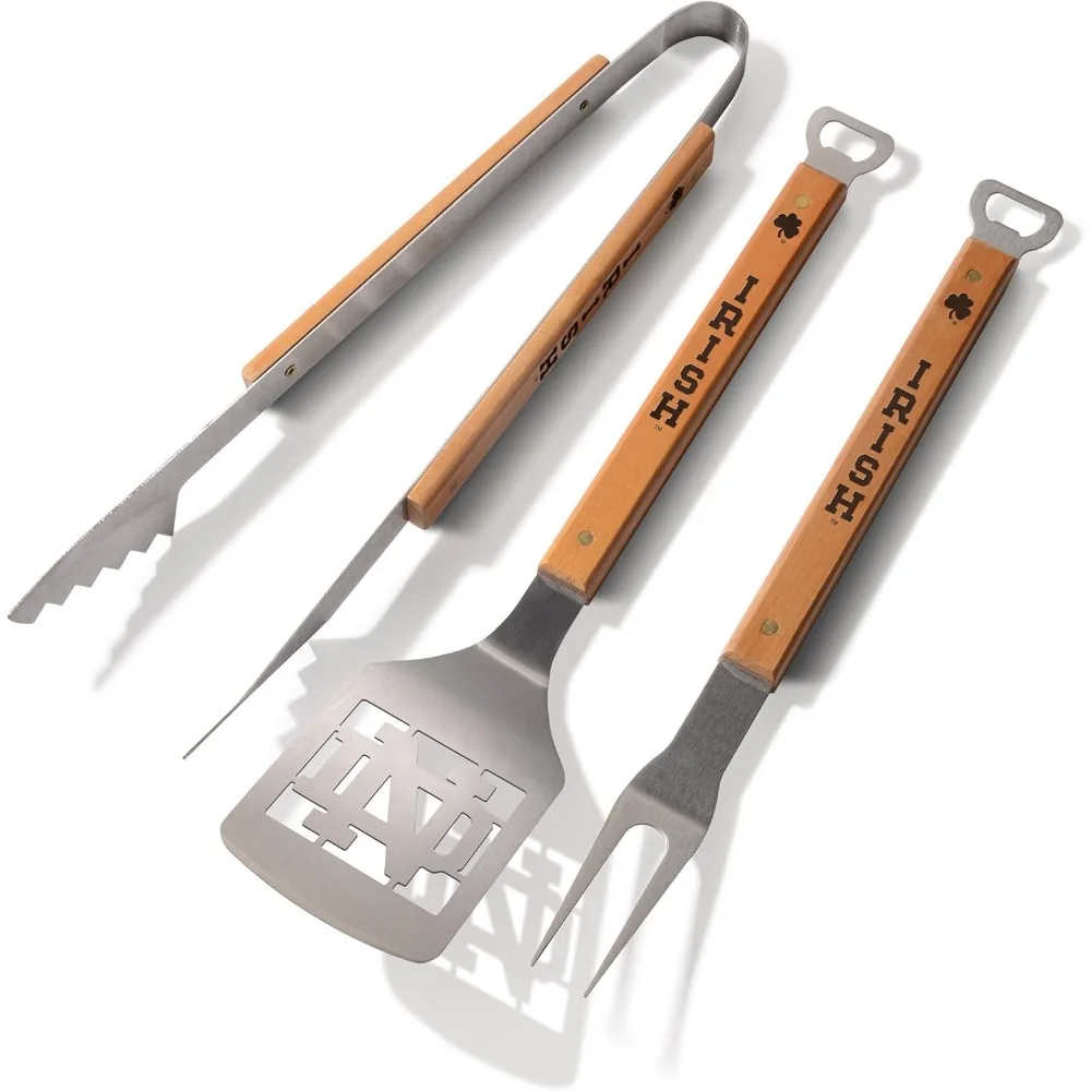 

Classic Series 3-Piece BBQ Set with Team Logo, Heavy-Duty Stainless Steel and Hard Maple Handles