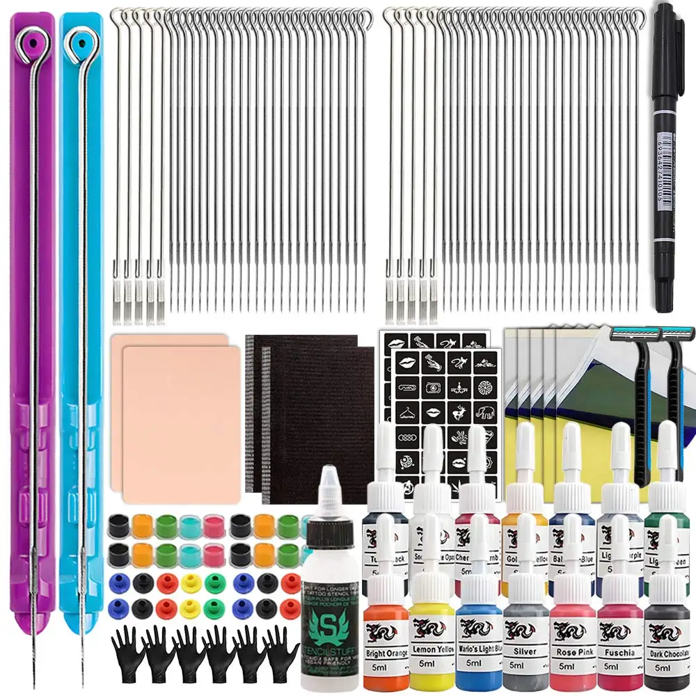 

3D Hand Poke and Stick Tattoo Kit DIY Tattoo Ink Needles Set for Body Art Hand Poke Stick Tattoo Beginners Practice Kit