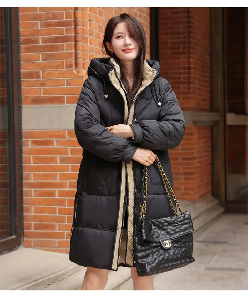 2025 Winter Women's New Hooded Casual down Cotton Coat, Long Sleeve Hooded Design Mid-Length Jacket, Fashionable, Elegant, and Warm