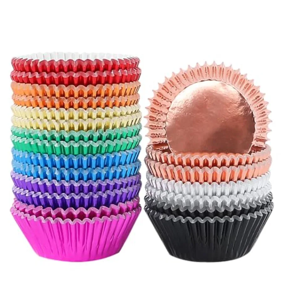 500pcs Foil Cupcake Liners for Baking 10 Colors Standard Size 2in Foil Construction, 10 Assorted Colors, Standard 2in Size, for