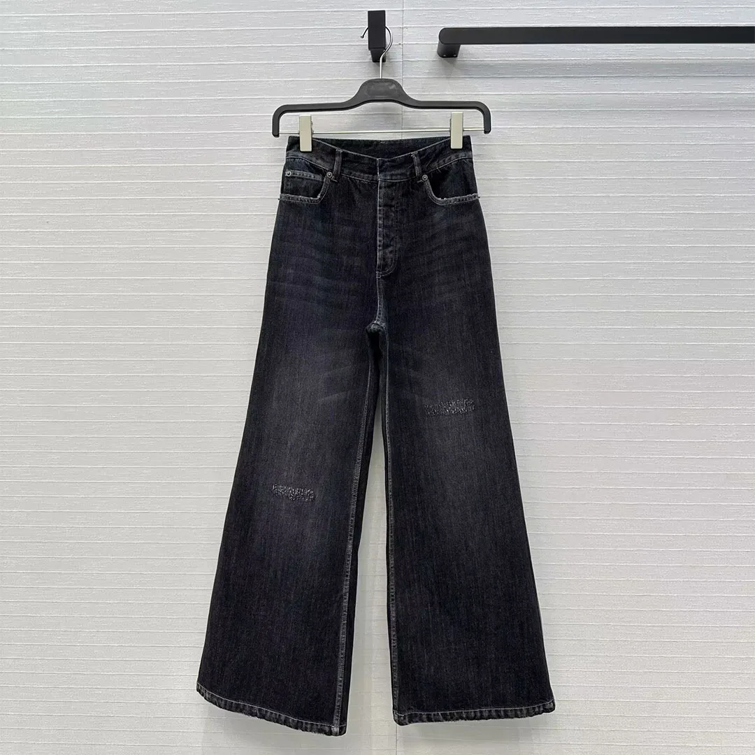 

New Autumn Fashion Streetwear Washed Ripped Wide Leg Denim Pants Women High Waist Single Breasted Loose Casual Retro Jeans