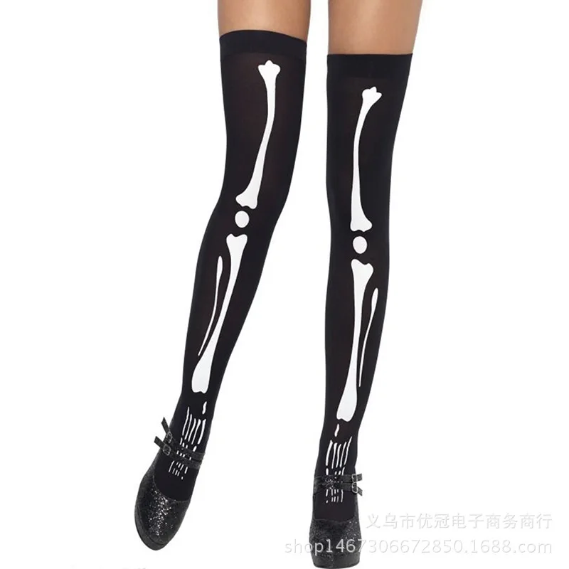 

1pcs 60Cm Knee High Socks For Halloween Cosplay Masquerade Carnival Party Bone Design Long Socks Durable Comfortable