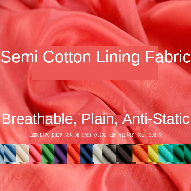 Semi-cotton Lining Fabric By The Meter for Dresses Skirts Clothes Diy Sewing Soft Winter Anti-static Smooth Thin Plain Black Red