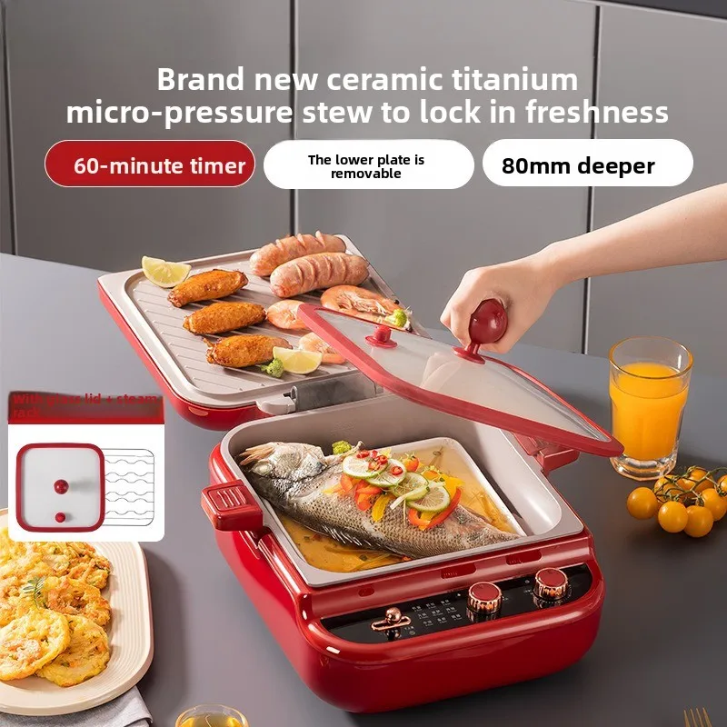 Multi Function Electric Pancake Deepen Electric Hot Pots Double Sided Heating Barbecue Frying Household Electric Cooking Pots
