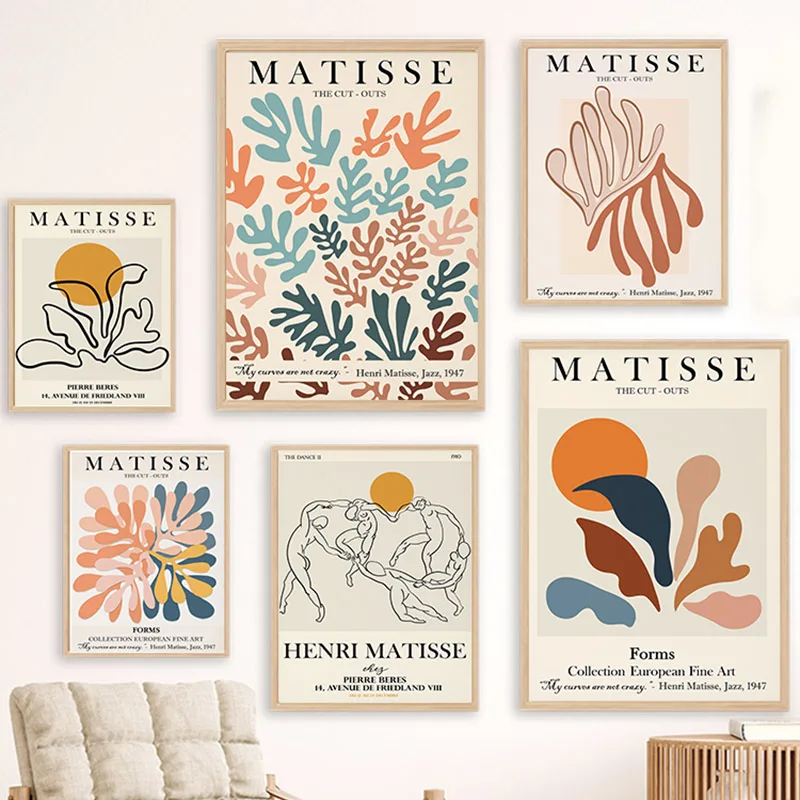 1PC frameless decorative art print,Abstract Wall Art Matisse Poster Line Face Coral Leaves Posters and Prints Canvas Paintings f