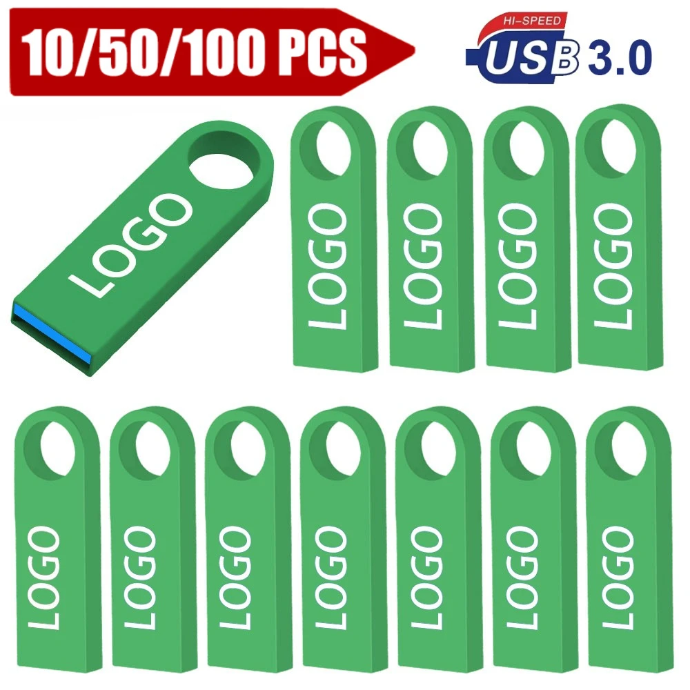 

10/20/50PCS USB Free Custom LOGO Flash Drive 3.0 High Speed Pen Drive 16GB 32GB 64GB 128GB Pendrive Metal Usb Sticks with Key