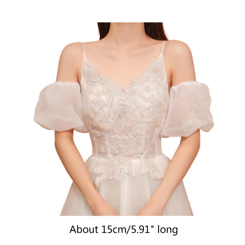 652F Summer Women Lace Sleeve Wedding Party Bride Short Puff Arm Sleeve Cover