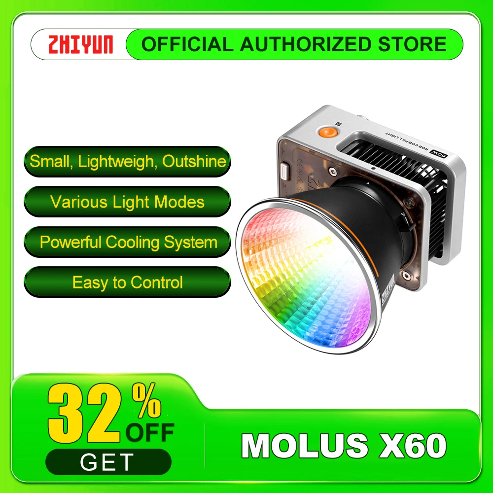 ZHIYUN MOLUS X60 X60RGB RGB 60W COB APP Control Video Light LED Pocket Lights Portable Outdoor Fill Lamp Photography Lighting