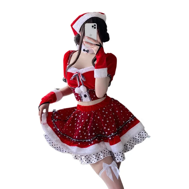 

Рождественские украшения, разделенная плюшевая юбка, новогодняя красная милая Лолита, милый костюм PureWind Anchor для выступлений, праздничная униформа
