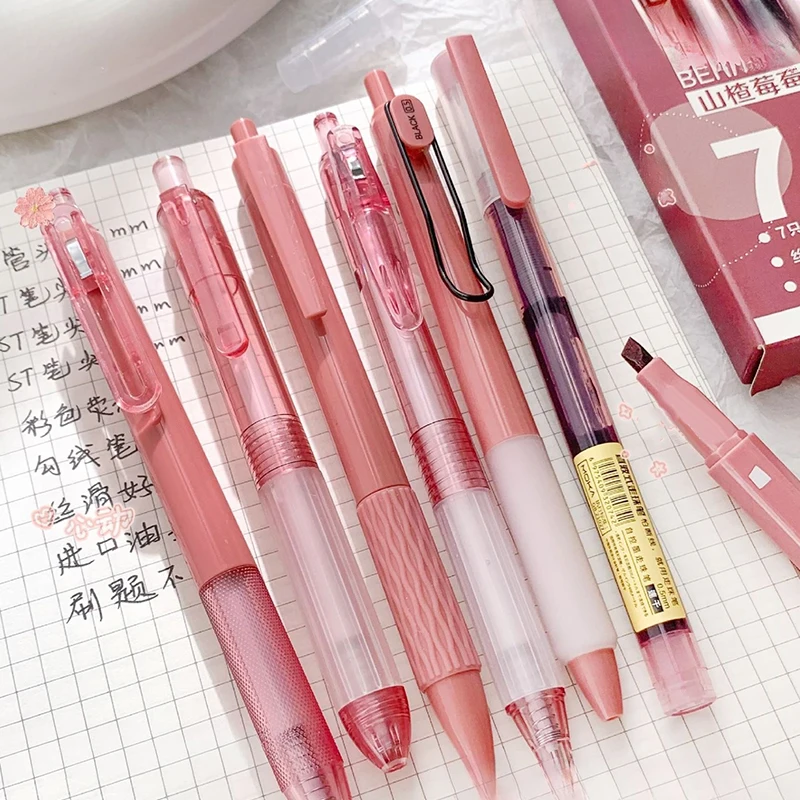 7Pcs Simplicity Quick Drying Gel Pen Fashoin Solid Color Pressing Gel Pen Stationery Smooth Writing Supplies Student Supplies