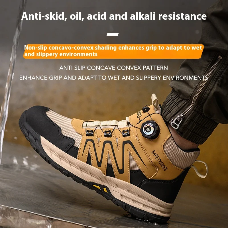 Rotating Button Safety Shoes for Men Welded Sparklers Steel Toe Sneaker Work Shoes Man Puncture Proof Construction Work Boots