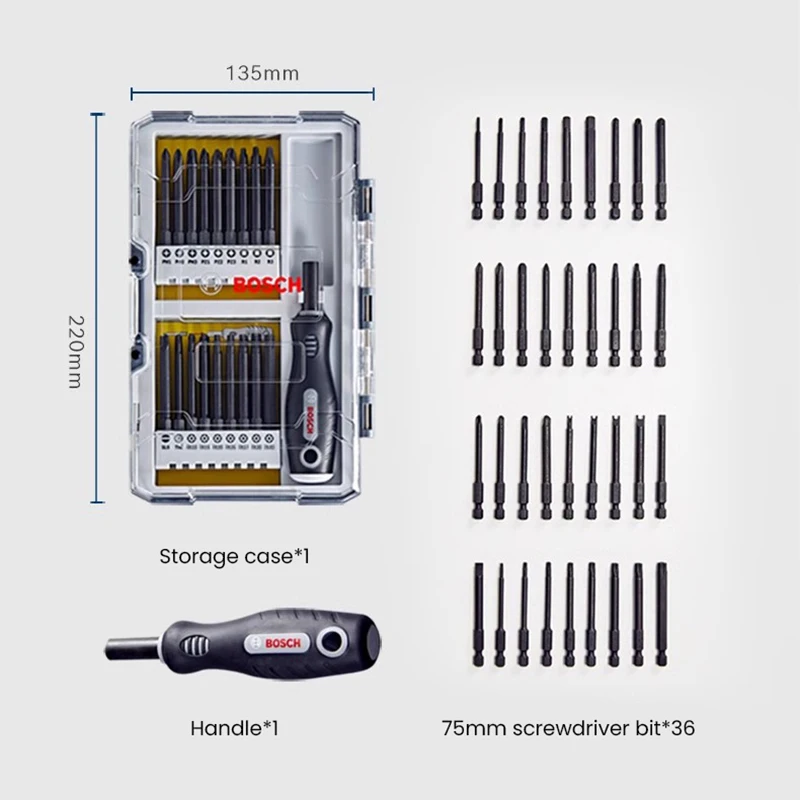 Bosch Screwdriver Bits 37Pcs Kit with 1 Handle S2 Alloy Steel Screwdriver Bits Compatible with Electric Screwdriver and Drills