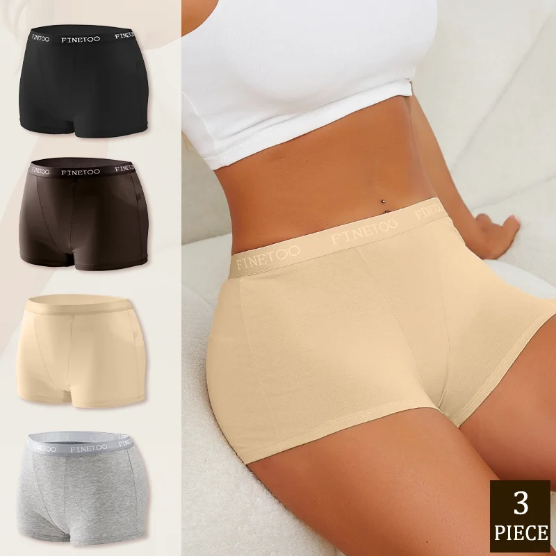 

3Pcs Finetoo Women's Panties Cotton Seamless Sports Boxers Underwear Female Solid Color Briefs Lingerie Intimate Underpant S-XXL