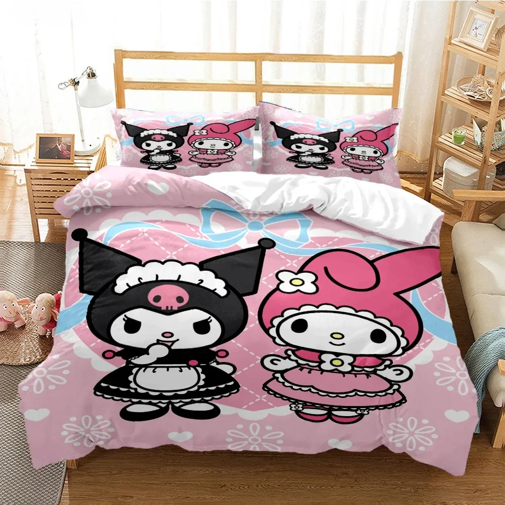

Sanrio Cartoon Duvet Cover My Melody New Sweet And Cute Princess Style Quilt Cover Three-piece Set Full Size For Bedroom Decor