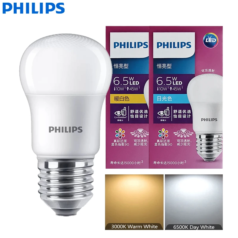 

Philips LED E27 6.5W (=45W) MyCare P Bulb Mini Size 3000K 6500k White Light 220V-240V EyeComfort Original LED Indoor Lamp, 1x