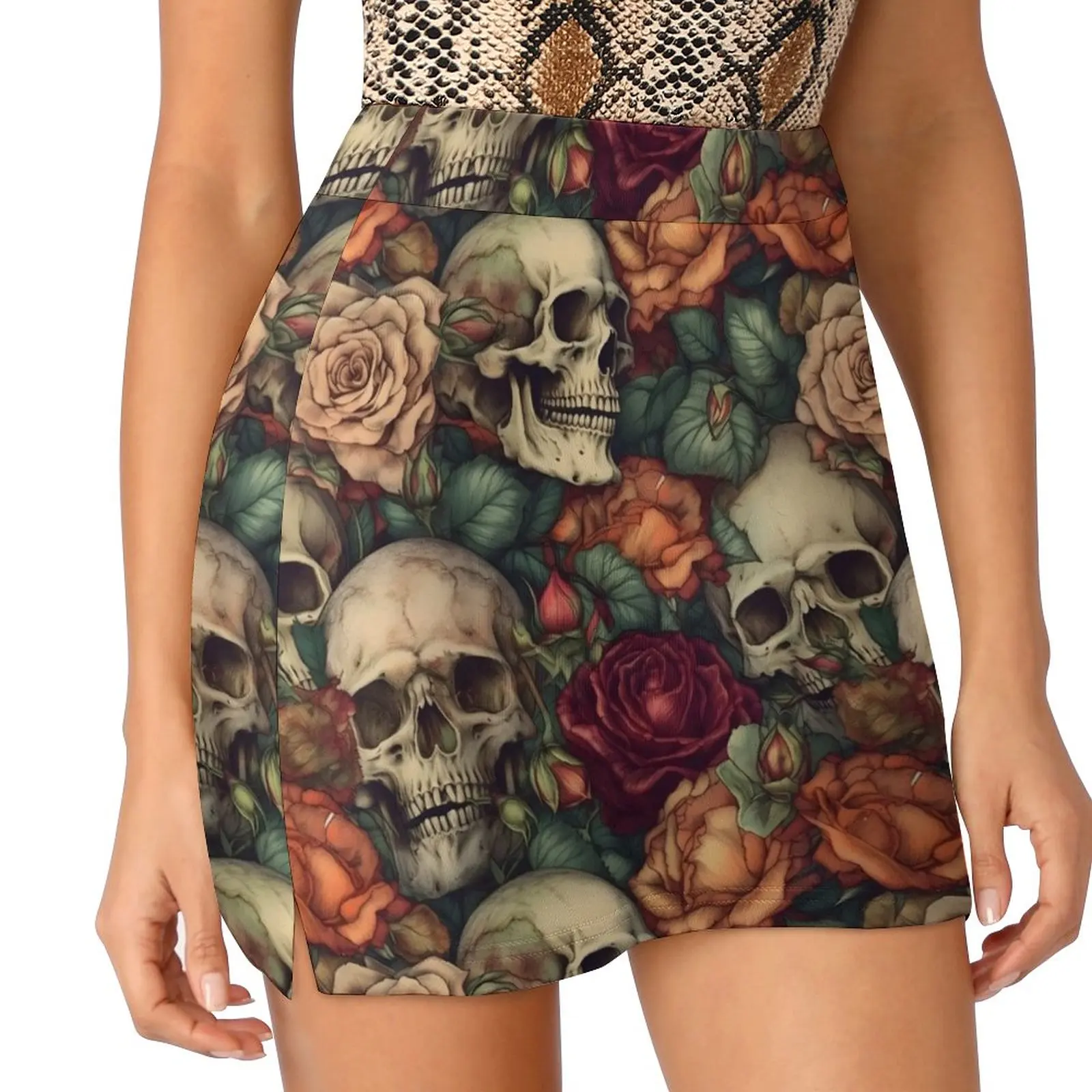 

Skulls and Roses Light proof trouser skirt Female dress shorts japanese kawaii clothes night club outfit