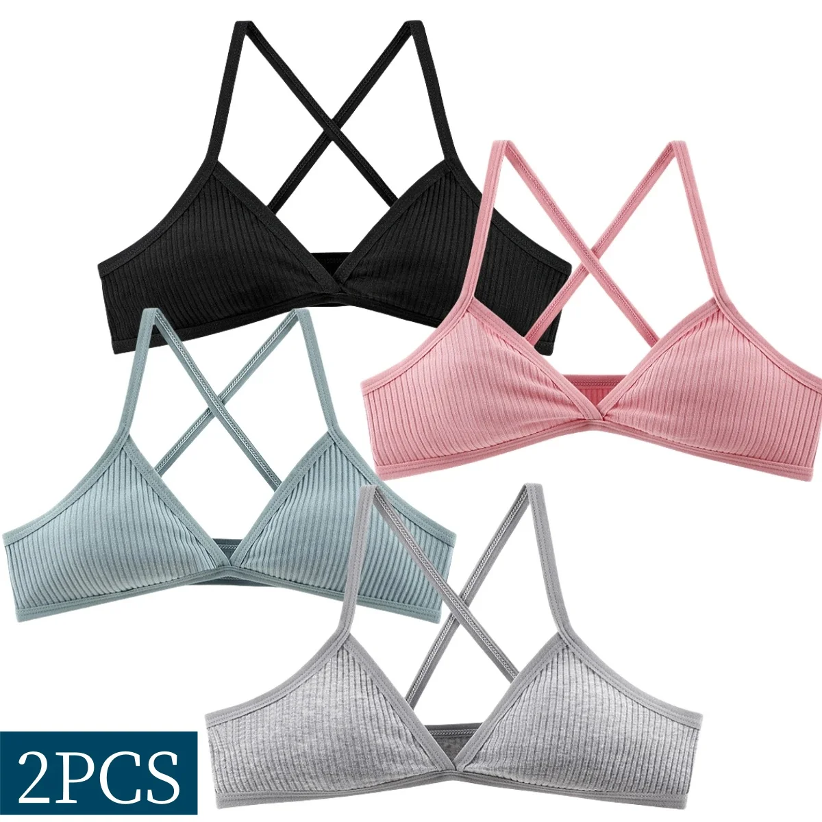 2Pcs/Set Vneck Bras For Women Push Up Bra Without Pad Sexy Lingerie Breathable Sports Wireless Seamless Underwear Bralette